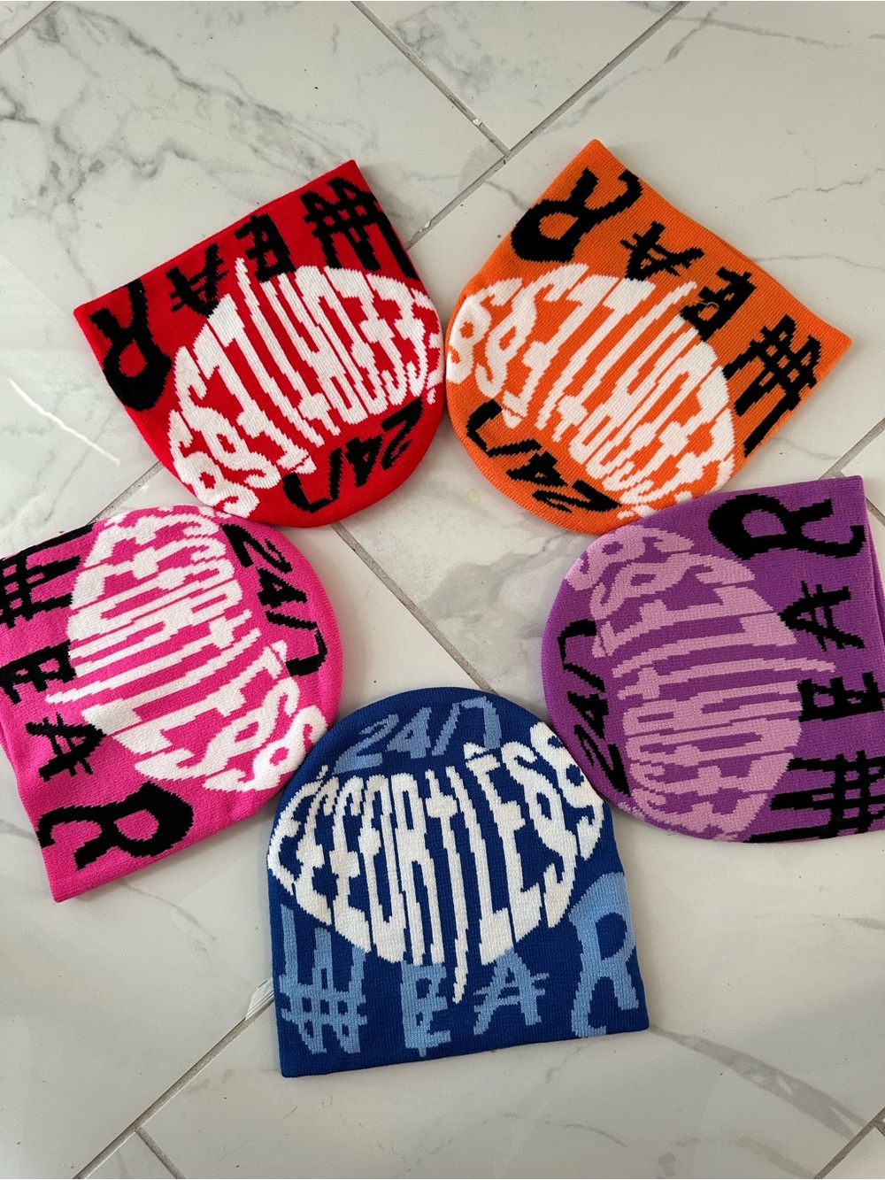 Kids Graphic Beanie Hat - Blue, Pink, Orange, Purple, Red